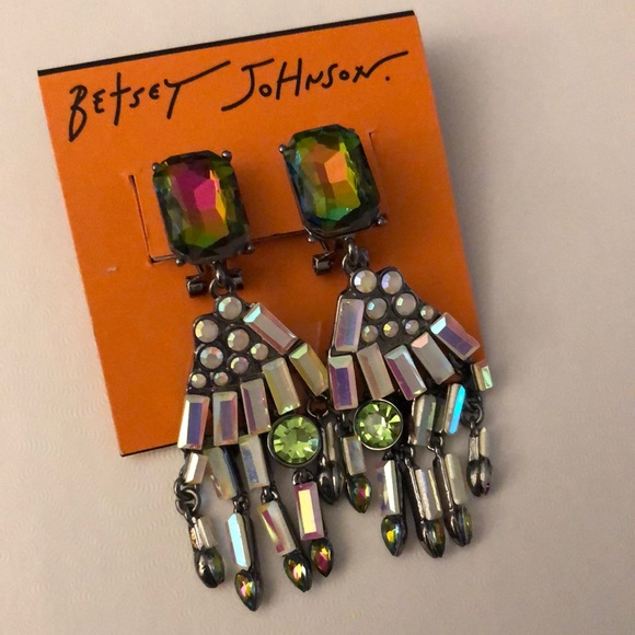 Betsey Johnson Silver Tone Skeleton Hand Drop Earrings Crystal Accents NWT - Picture 16 of 16